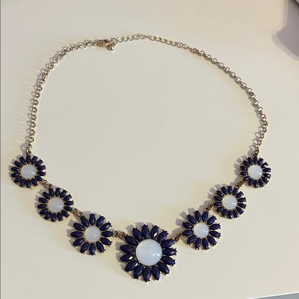 Elegant Blue and Gold Floral Necklace